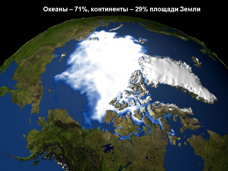Океаны – 71%, континенты – 29% площади Земли